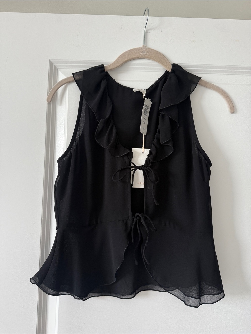 Aritzia Black Ruffle Tie-Front Camisole